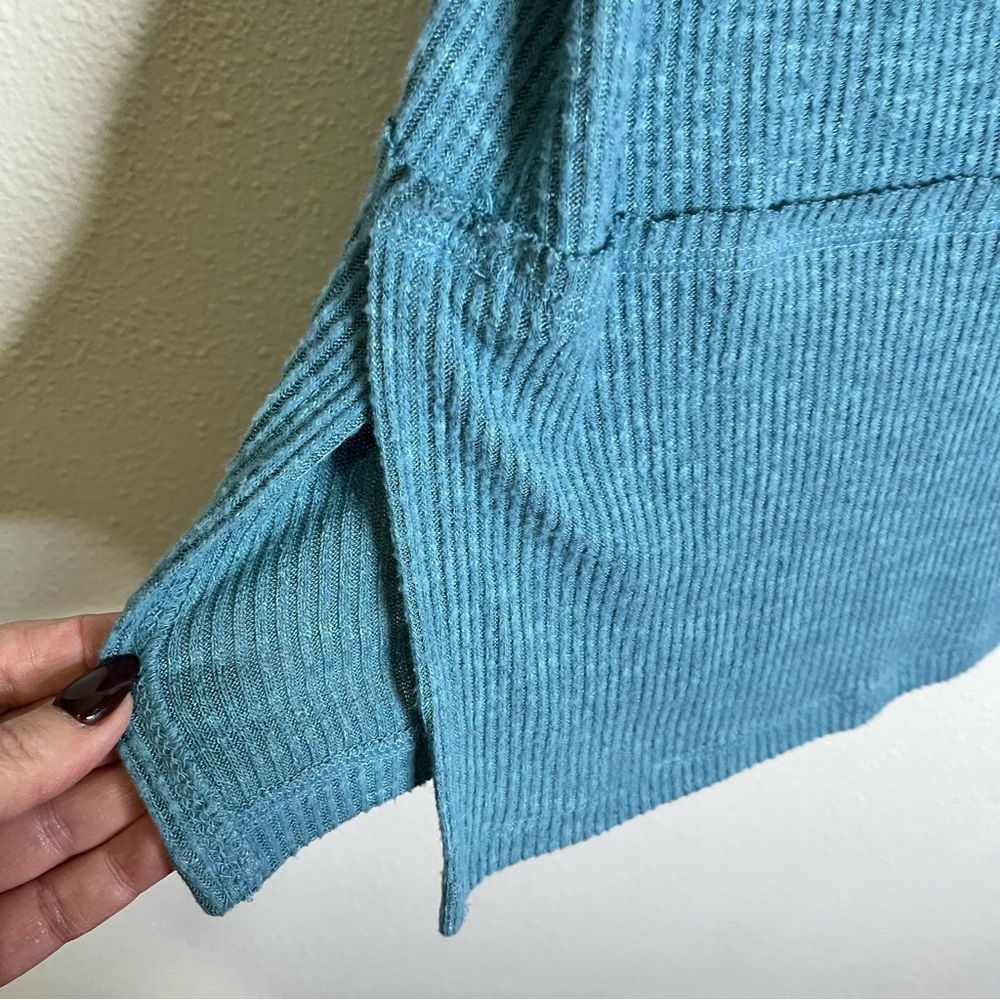 Anthropologie eri + ali Blue ribbed knit Top funnel neck sz M pullover tunic - Picture 6 of 9